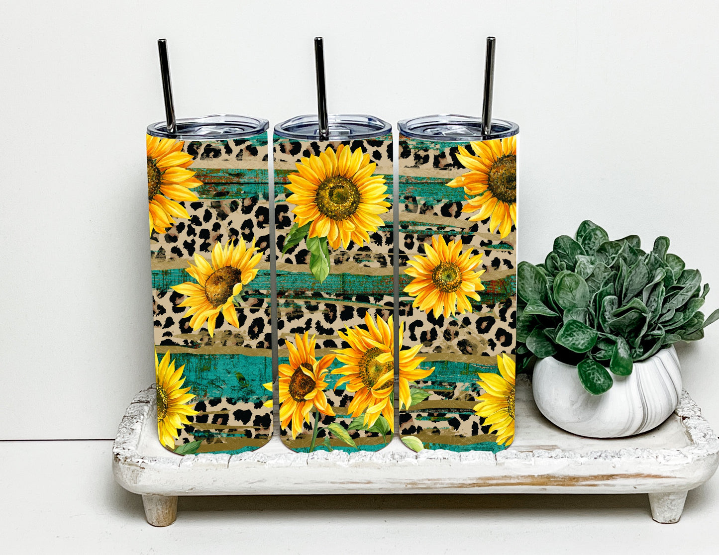Distressed cheetah Sunflower tumbler