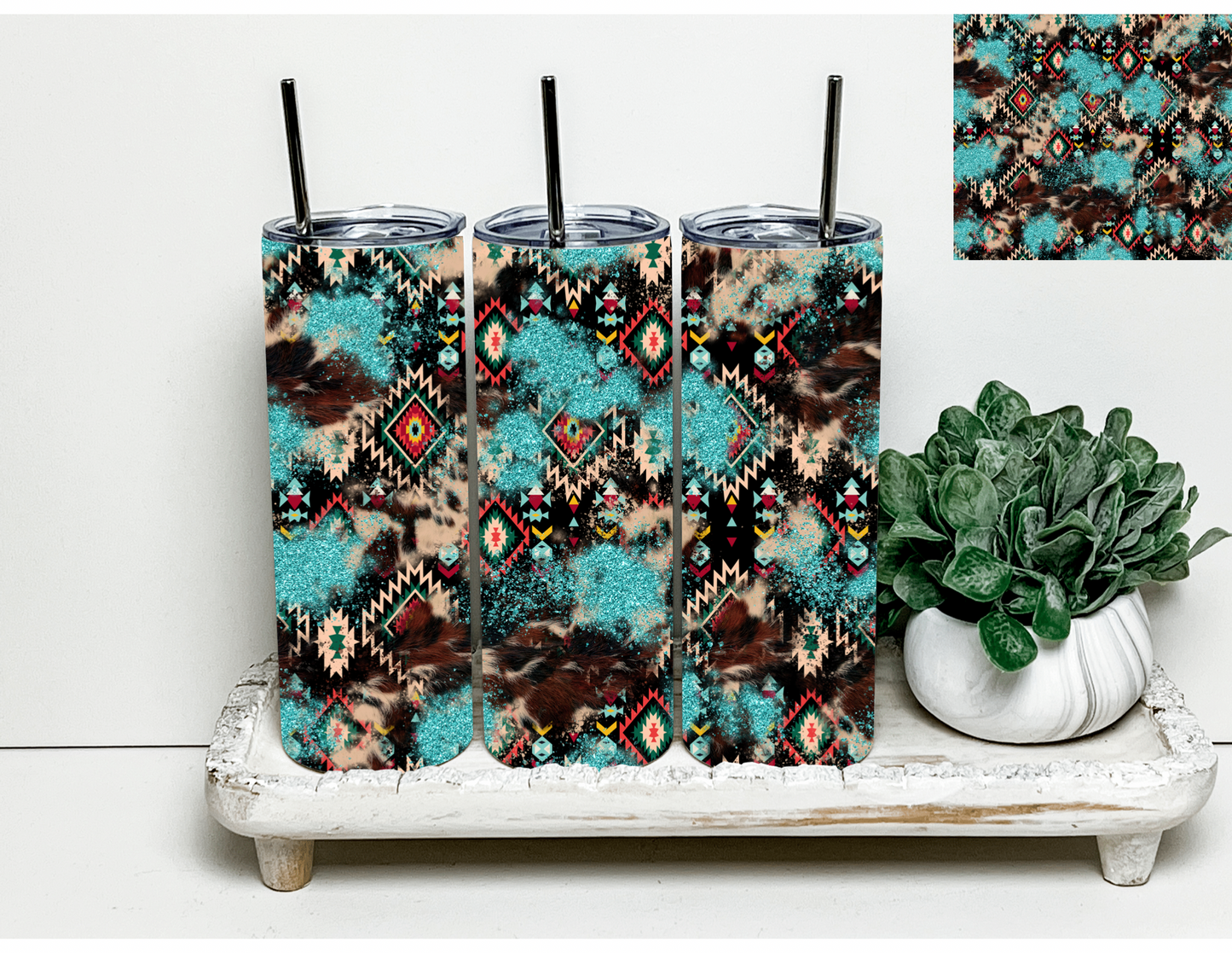 Aztec turquoise cowhide