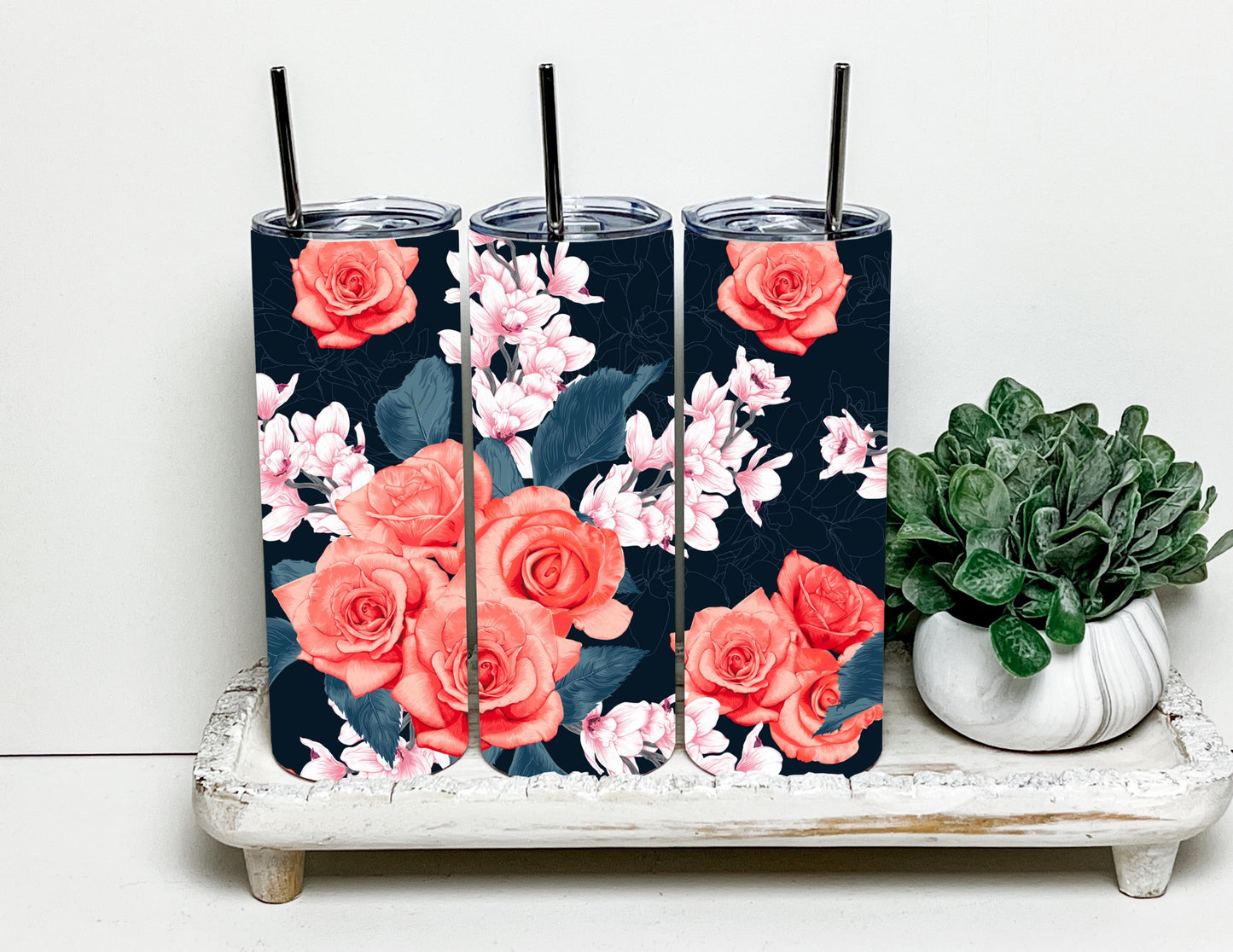 Floral rose tumbler