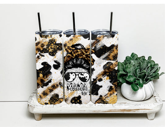 Mama life cow print tumbler