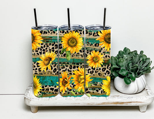 Distressed cheetah Sunflower tumbler