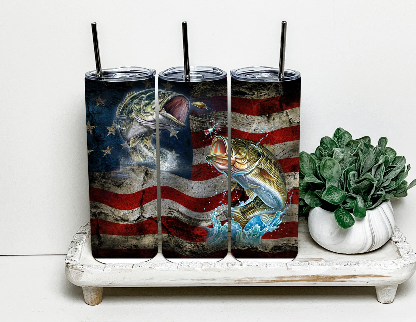 American flag fish tumbler