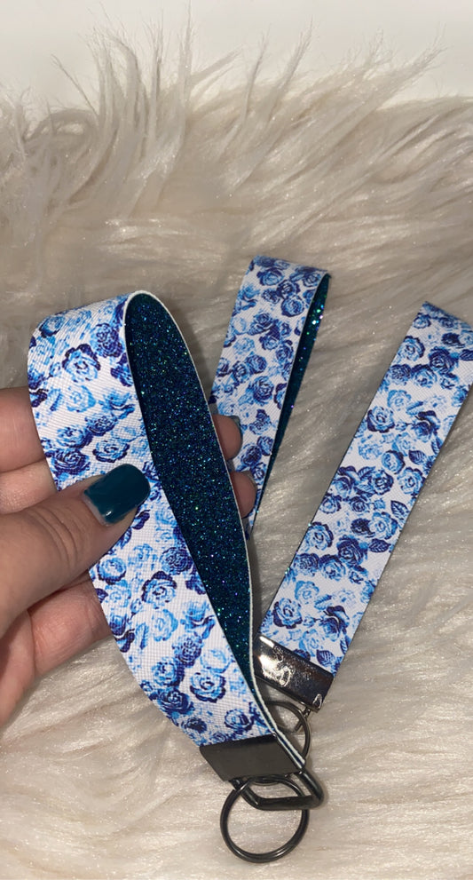 Blue Rose Keychain wristlet