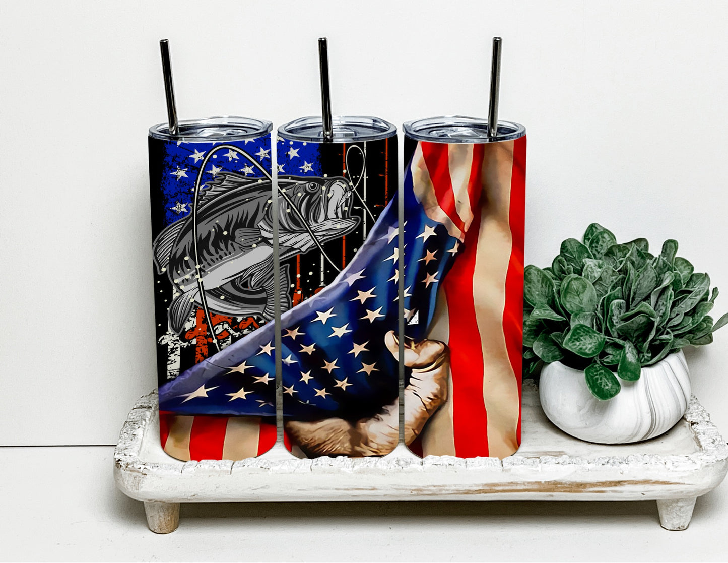 American flag with a fish